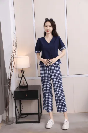 Women's Casual Korean Fashion Pajamas 2 Pcs Set - 9037#