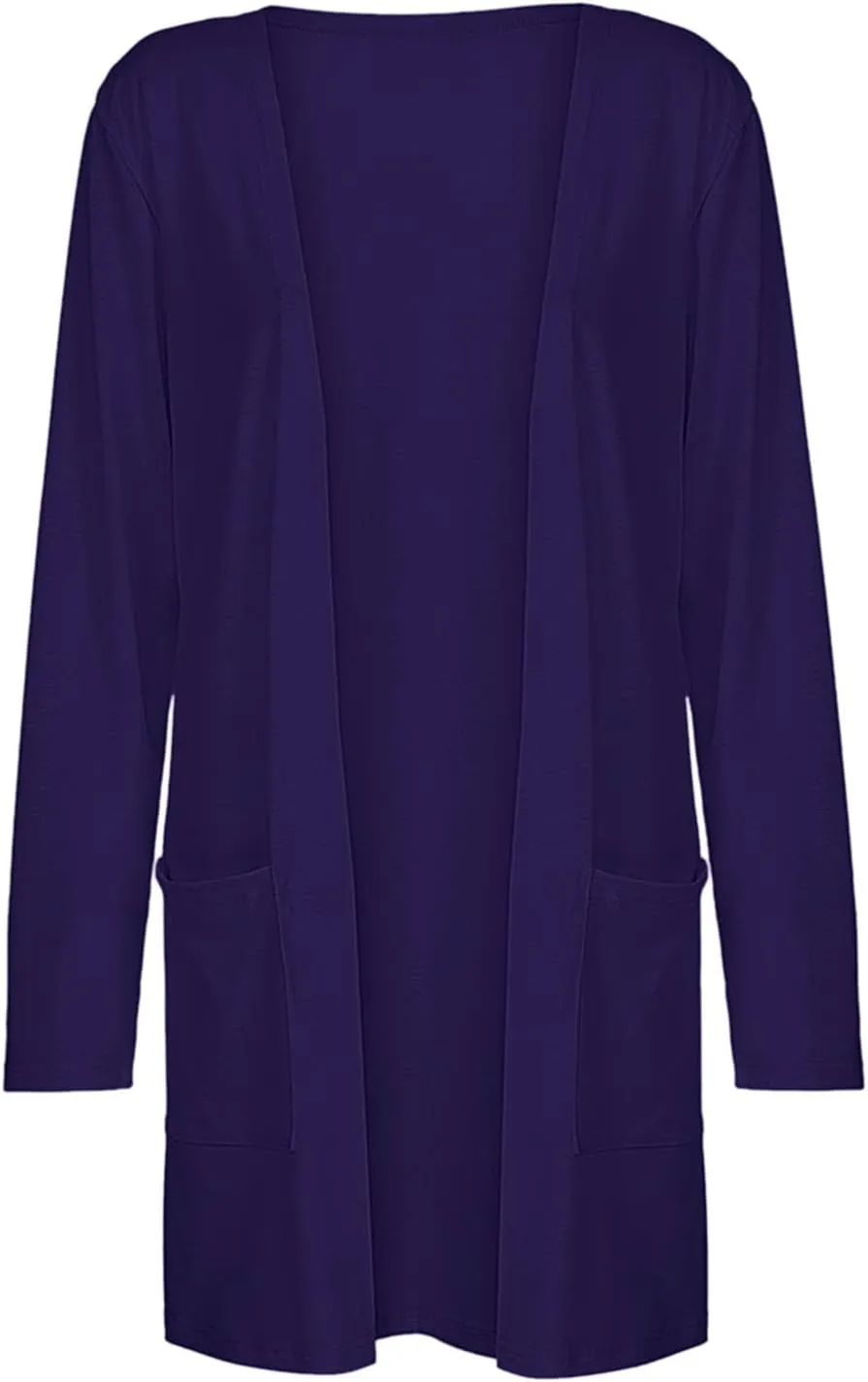 Women's Casual Open Front Cardigan Long Sweaters Plus Size Solid Color Long Sleeve Sweaters Outwear Coat with Pockets