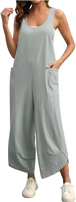 Womens Casual Summer Jumpsuit Wide Leg Pant Jumpsuit Loose Fit Jumpsuits Sleeveless Jumpsuit Tall One Piece Outfits