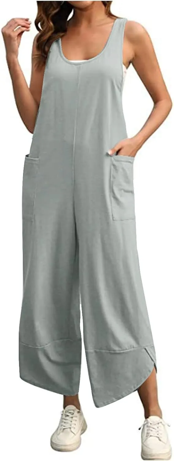 Womens Casual Summer Jumpsuit Wide Leg Pant Jumpsuit Loose Fit Jumpsuits Sleeveless Jumpsuit Tall One Piece Outfits