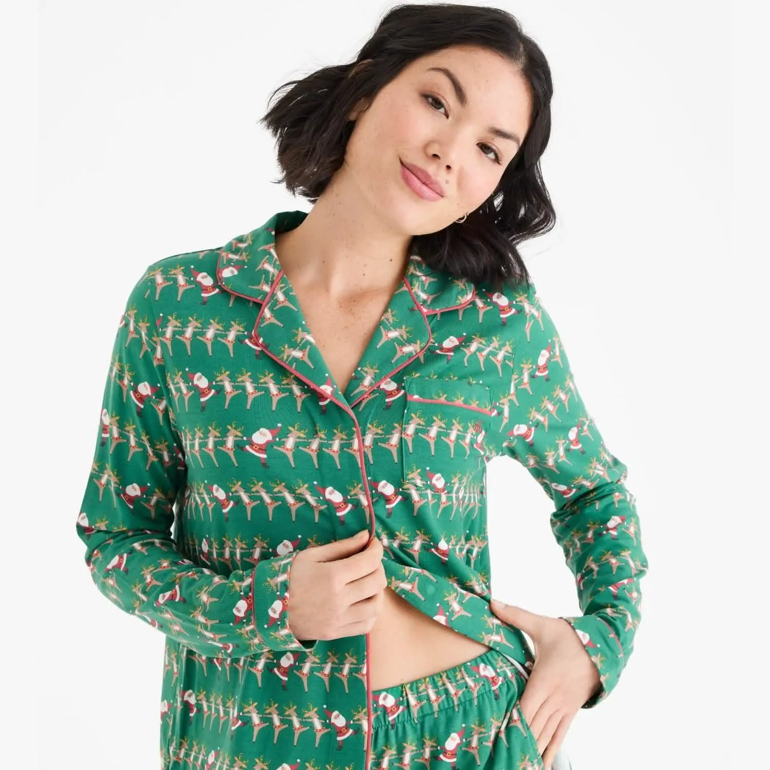 women's christmas can can modal magnetic classic with a twist long sleeve pajama set
