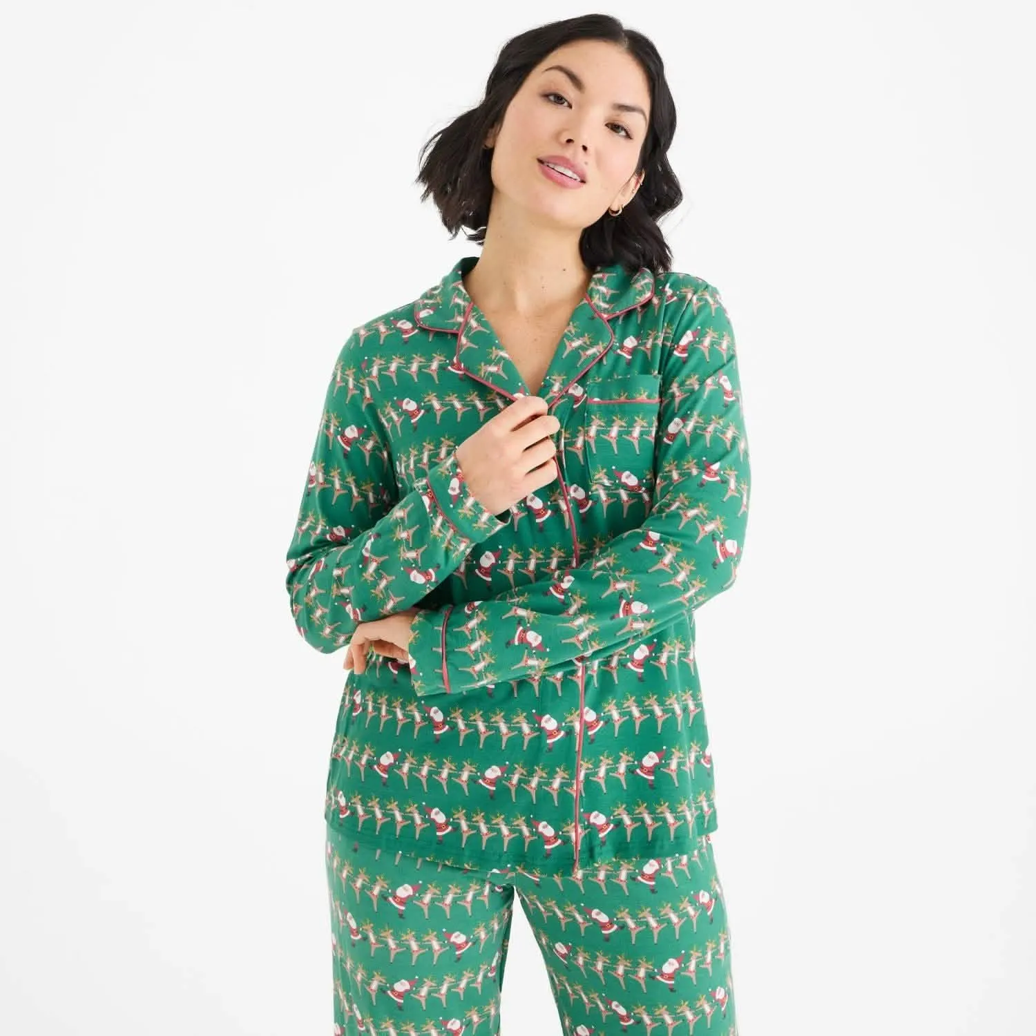 women's christmas can can modal magnetic classic with a twist long sleeve pajama set