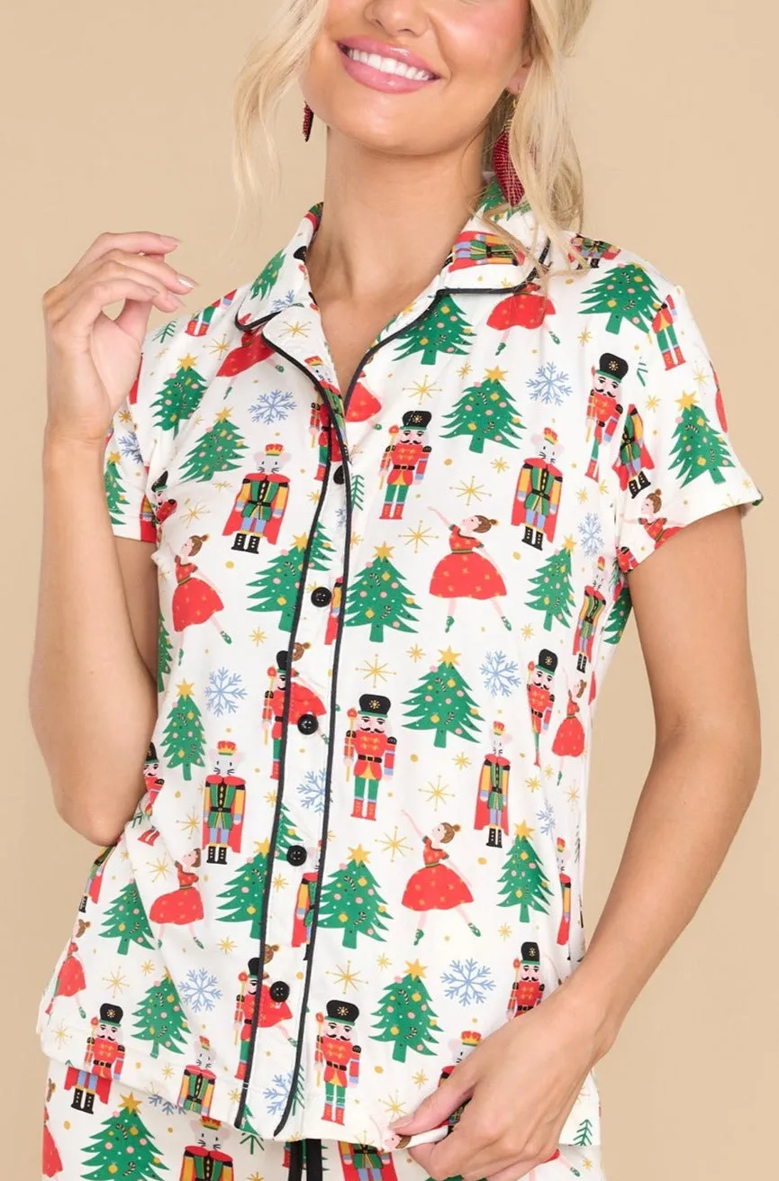 Women's Christmas Pattern Buttoned Two Piece Long Sleeve Sleepwear Pajamas