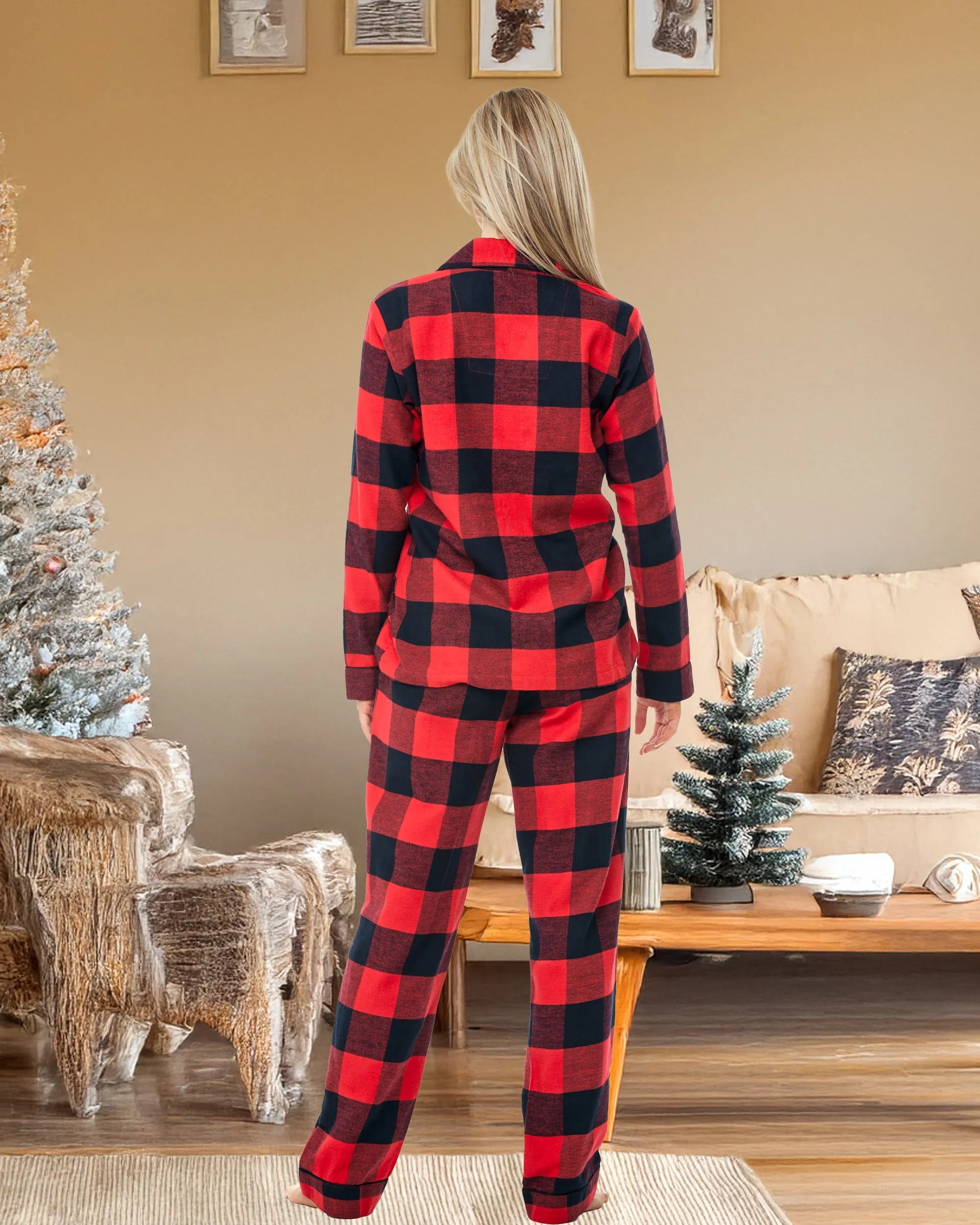 Women's Classic Cotton Flannel Pajamas with Pockets
