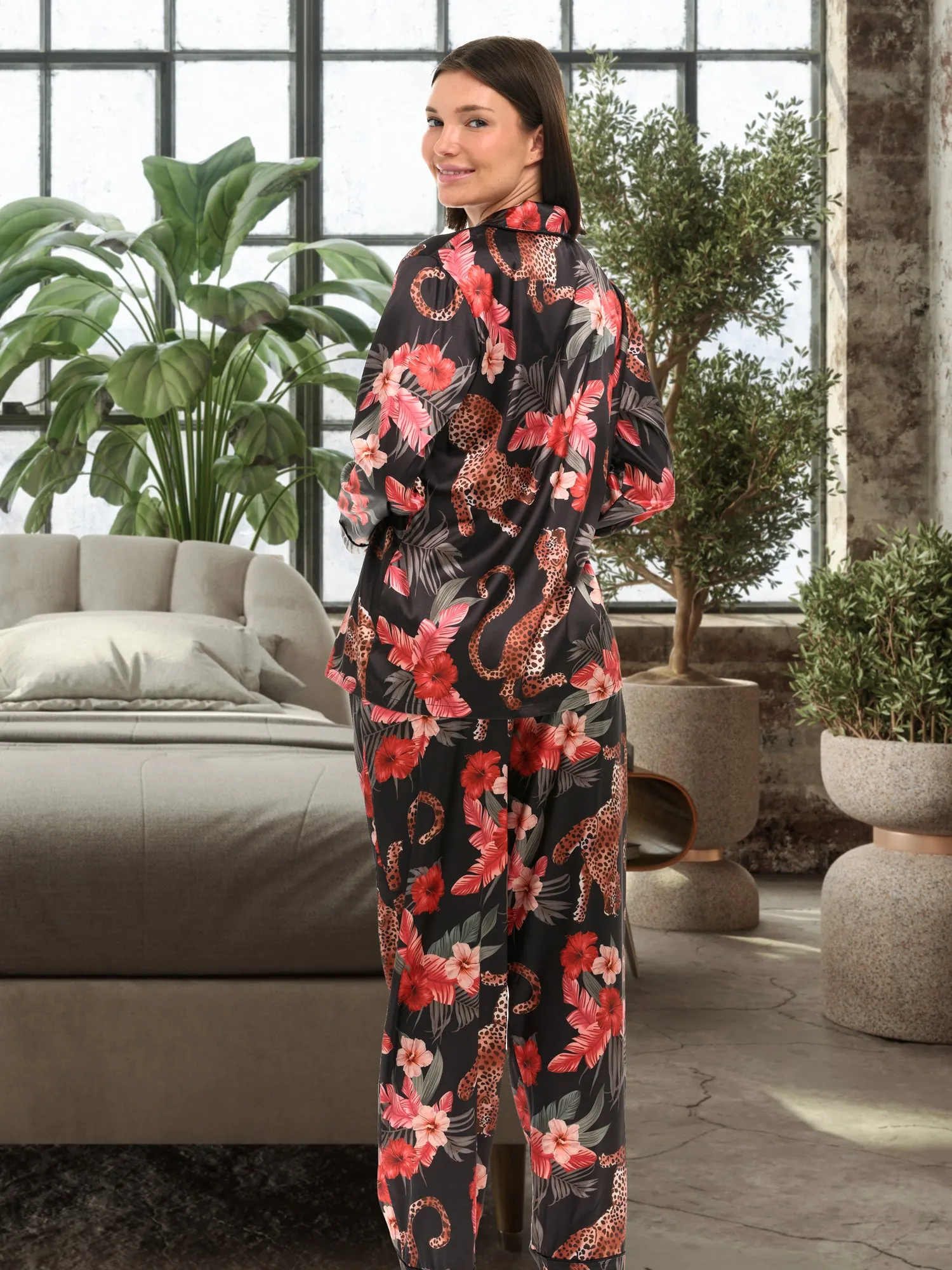 Women's Classic Satin Pajamas with Pockets, PJ and Matching Sleep Mask