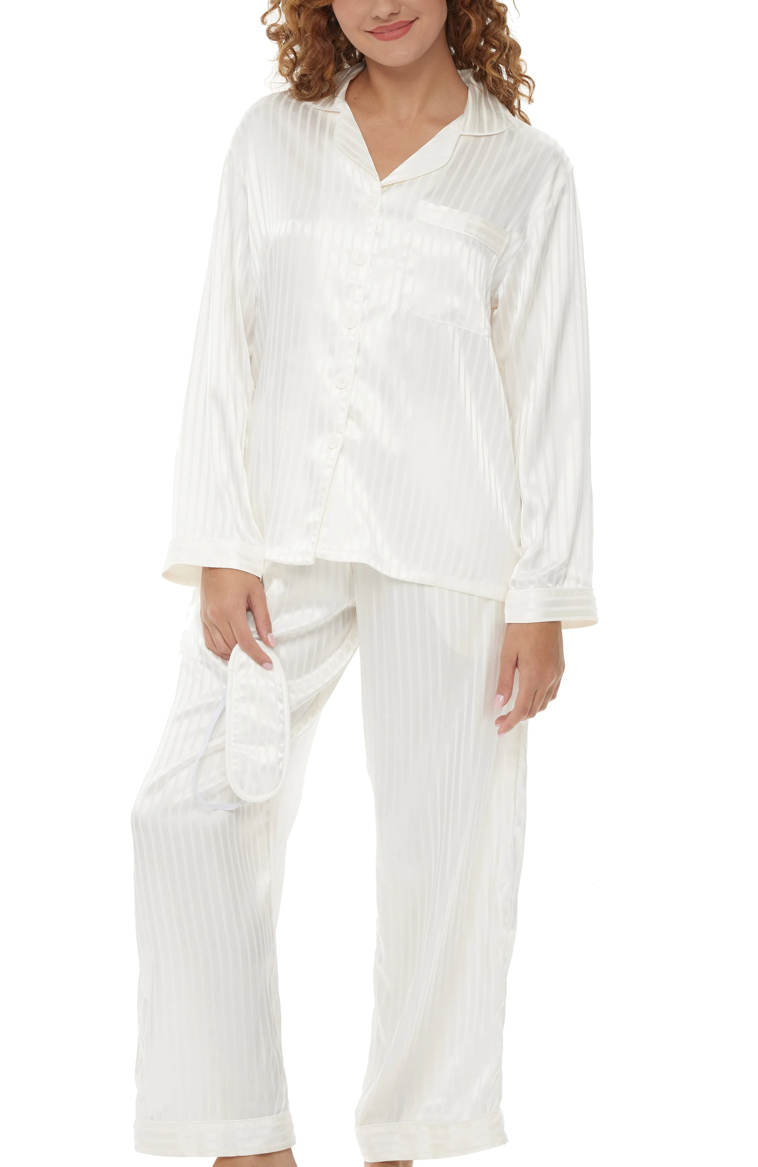 Women's Classic Satin Pajamas with Pockets, PJ and Matching Sleep Mask
