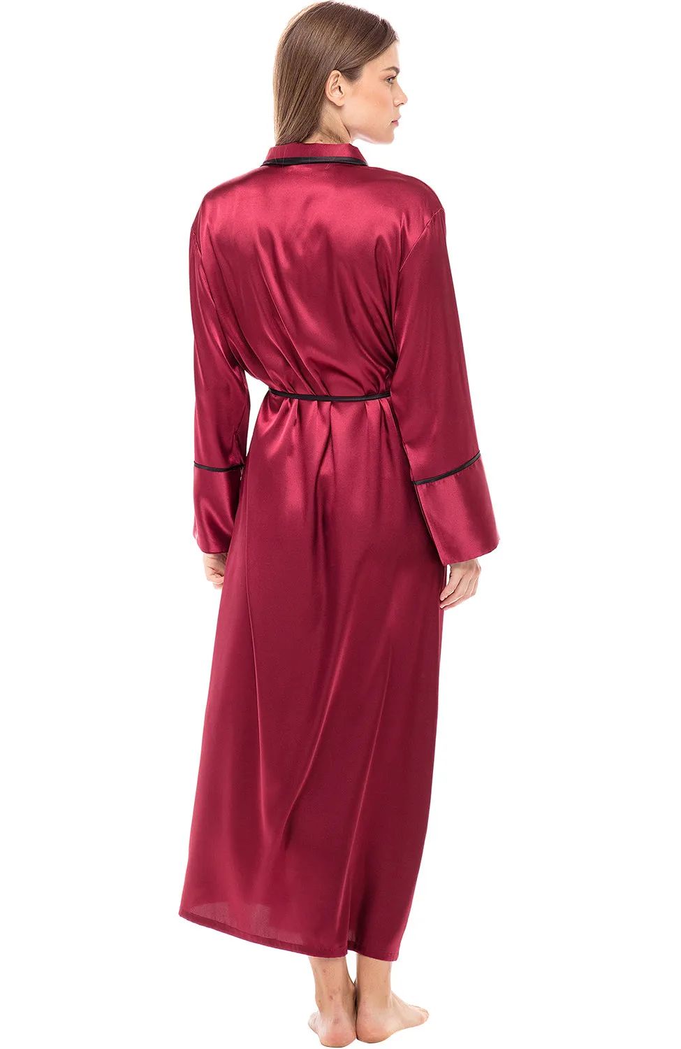 Women's Classic Waist Tie Satin Lounge Robe with Pockets