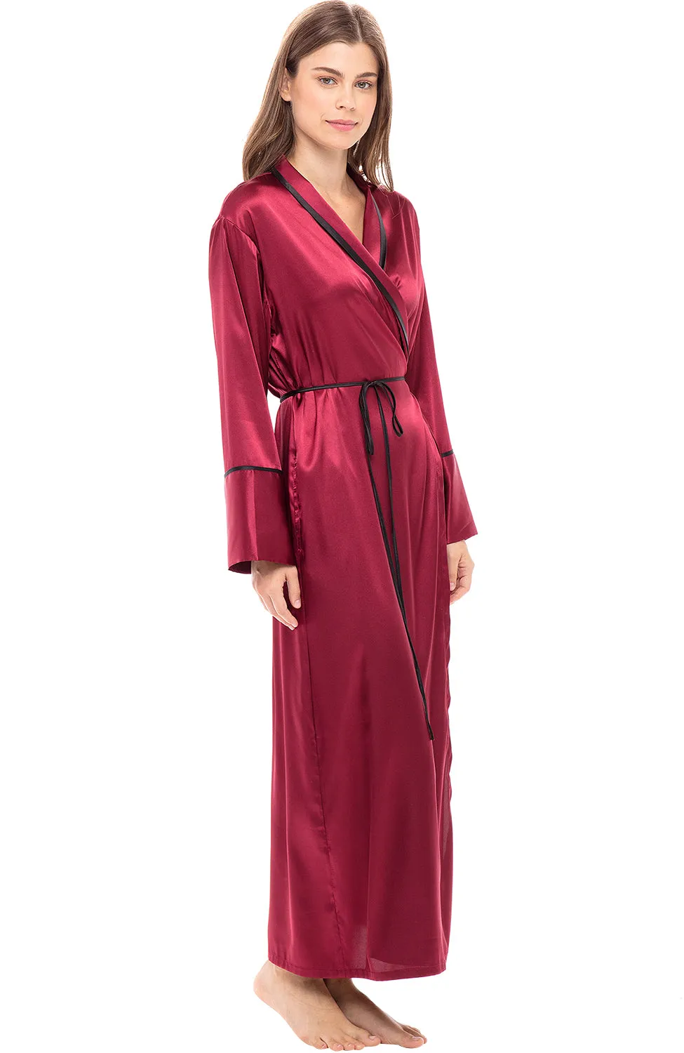 Women's Classic Waist Tie Satin Lounge Robe with Pockets