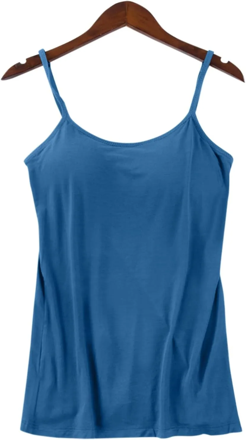 Women's Cotton Camisole Shelf Bra Spaghetti Straps Tank Top Adjustable Spaghetti Strap Cami Tank Summer Undershirts