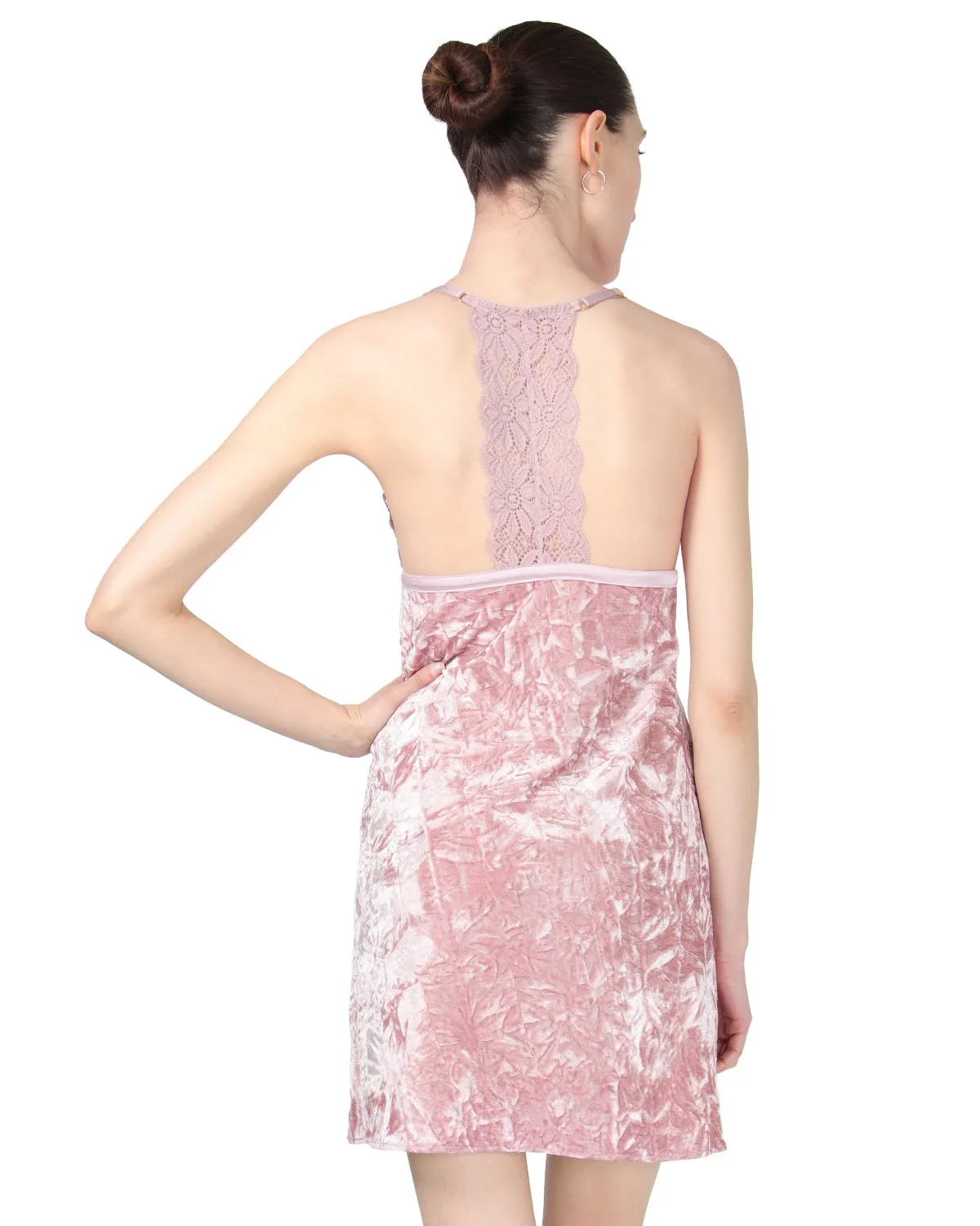 Women's Crushed Velvet Chemise with Adjustable Straps