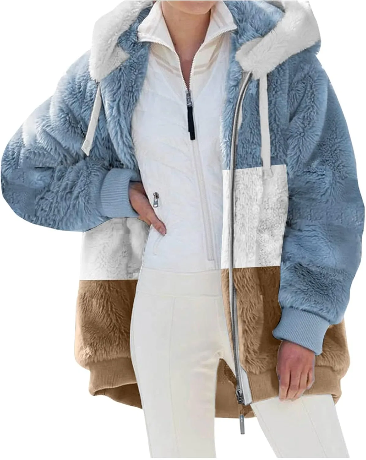 Womens Cute Bear Ear Sherpa Fleece Lined Hoodie Jackets Zip Up Sherpa Lined Warm Oversized Fluffy Coat Plush Flannel