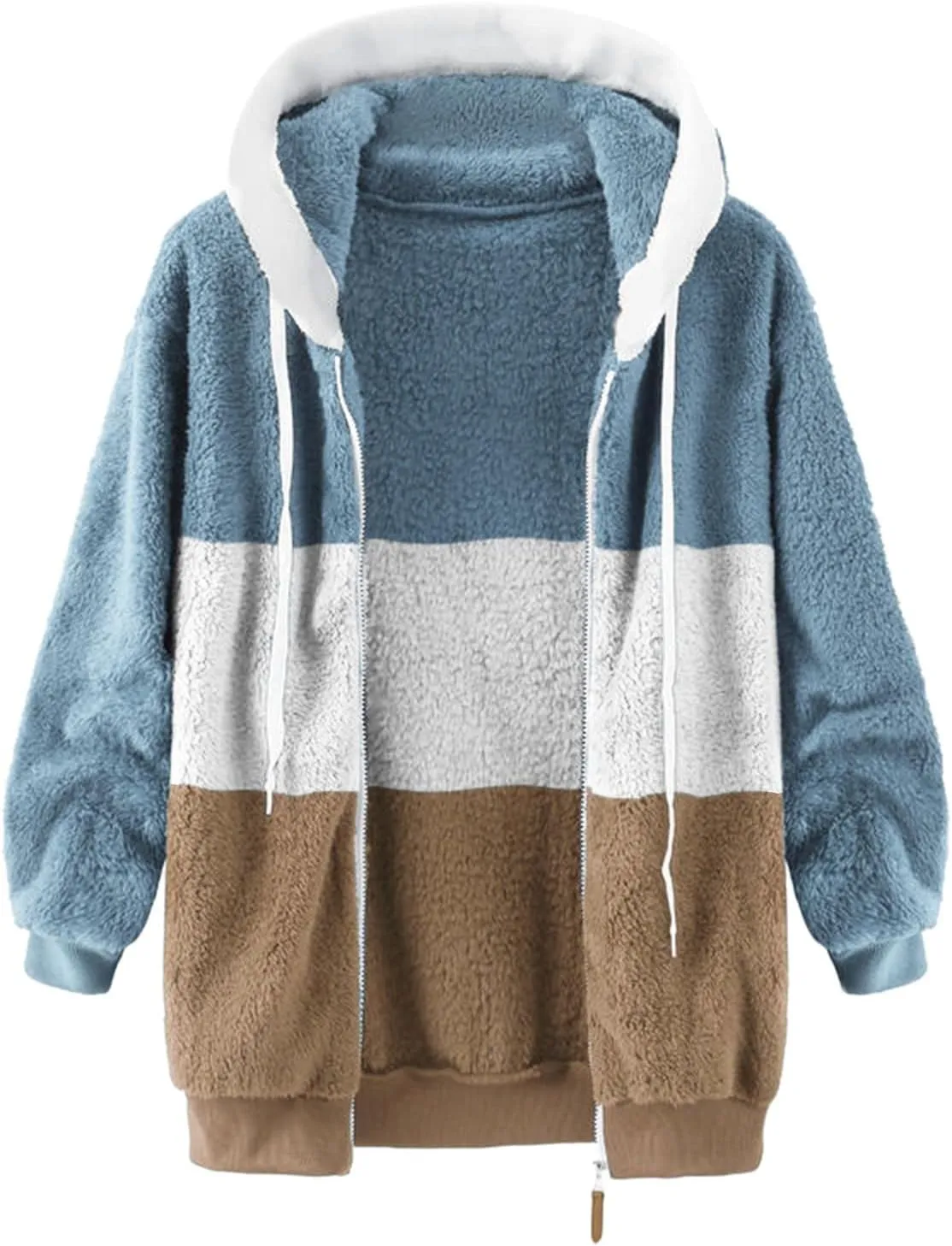Womens Cute Bear Ear Sherpa Fleece Lined Hoodie Jackets Zip Up Sherpa Lined Warm Oversized Fluffy Coat Plush Flannel