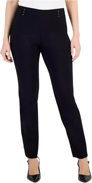 Women's Elastic High Waist Work Pants with Pockets Stretch Pull On Dress Pants Business Casual Straight Leg Slim Fit Trousers