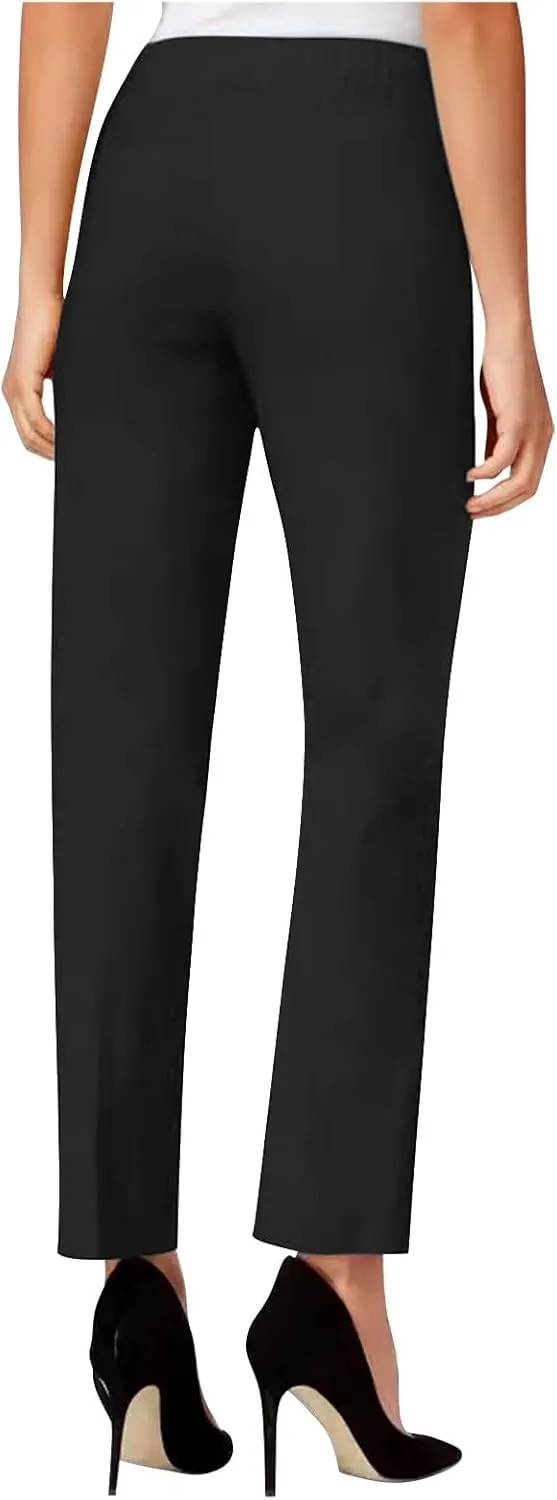Women's Elastic High Waist Work Pants with Pockets Stretch Pull On Dress Pants Business Casual Straight Leg Slim Fit Trousers