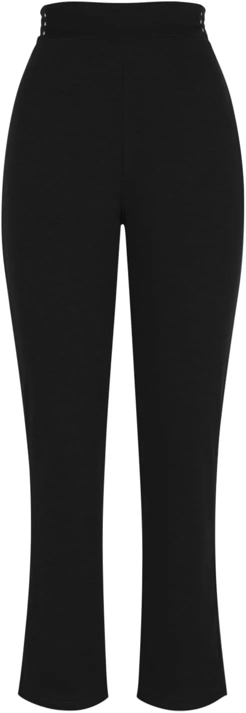 Women's Elastic High Waist Work Pants with Pockets Stretch Pull On Dress Pants Business Casual Straight Leg Slim Fit Trousers