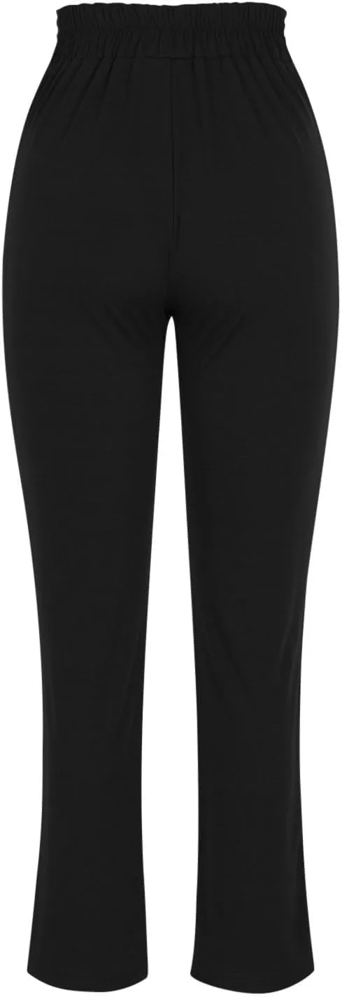 Women's Elastic High Waist Work Pants with Pockets Stretch Pull On Dress Pants Business Casual Straight Leg Slim Fit Trousers