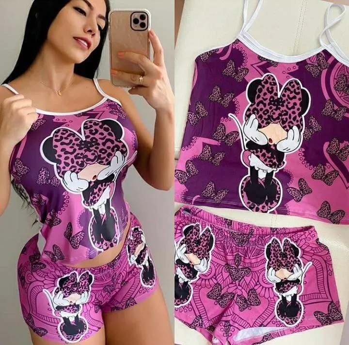 Women's fashion sexy camisole cartoon pattern set two-piece for women gym set pajamas L S3203841