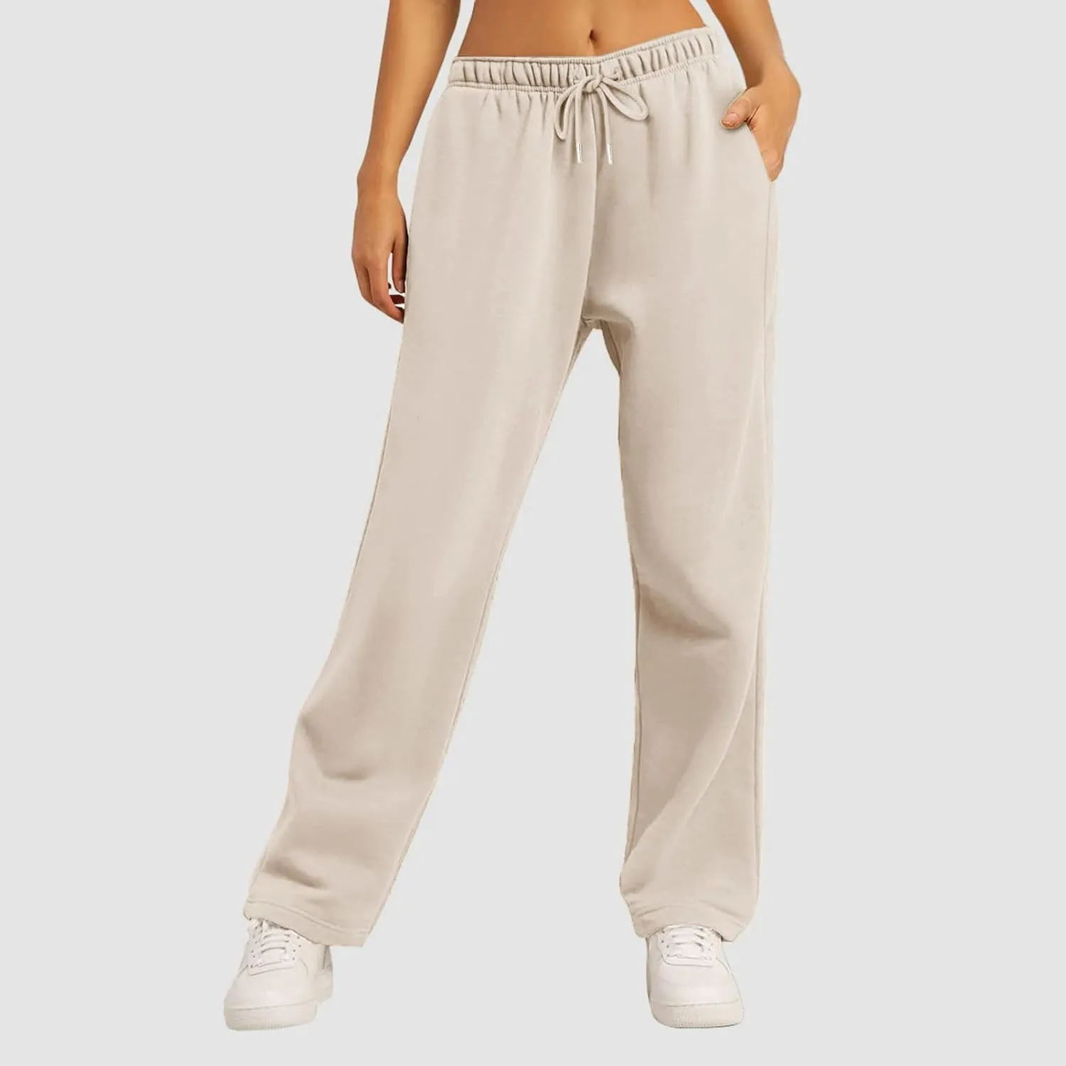 Women's Fleece Lined Sweatpants Baggy Wide Straight Leg Pants High Waist Joggers Drawstring Sweat Pants with Pockets