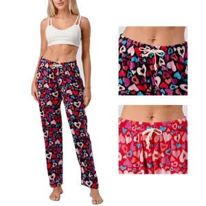 Womens Fleece Pajamas Pants Printed Warm Plush Brushed Soft Sleepwear Bottoms