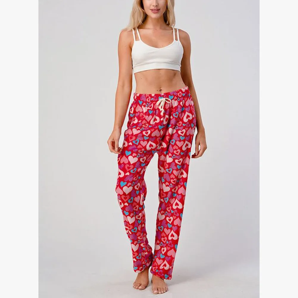 Womens Fleece Pajamas Pants Printed Warm Plush Brushed Soft Sleepwear Bottoms
