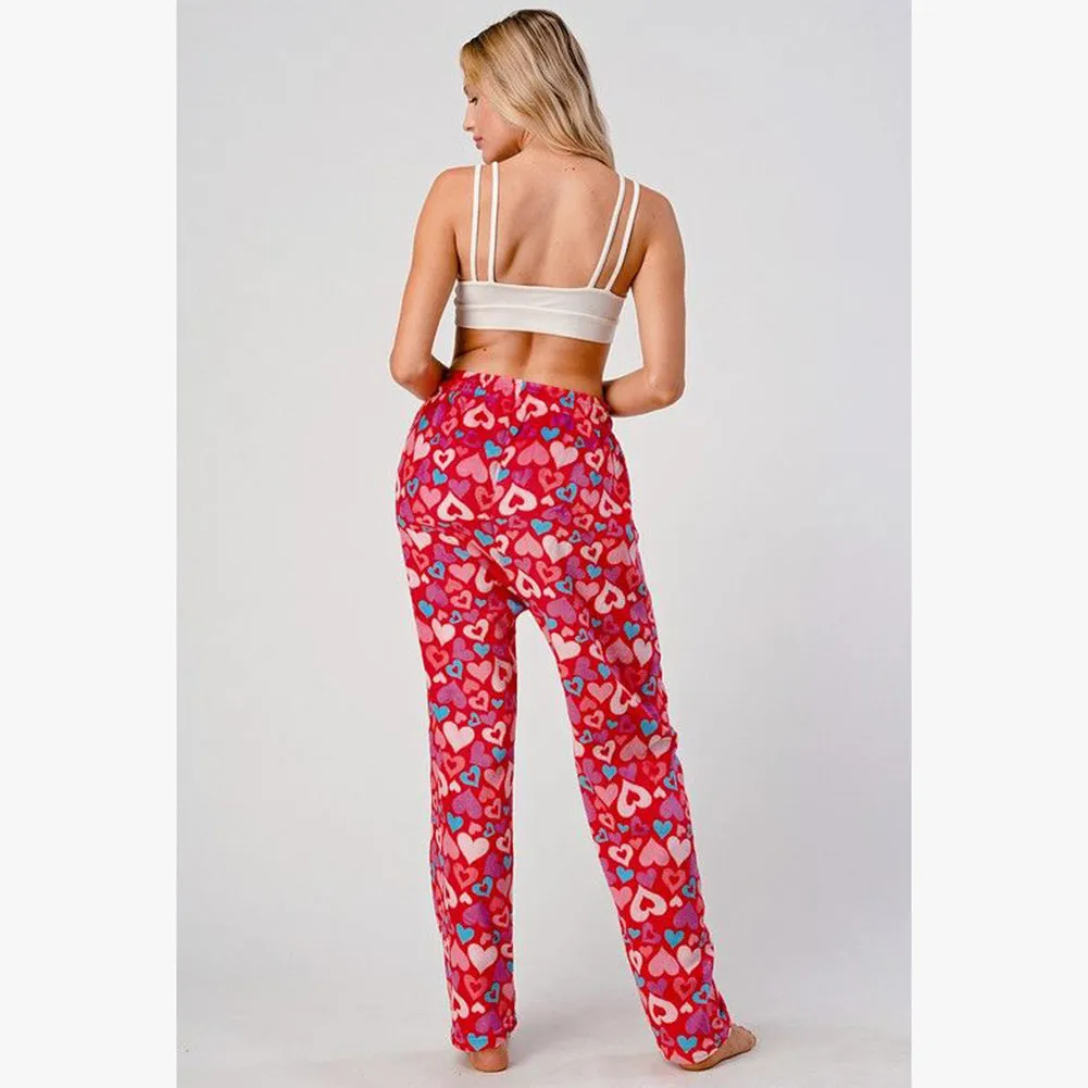 Womens Fleece Pajamas Pants Printed Warm Plush Brushed Soft Sleepwear Bottoms
