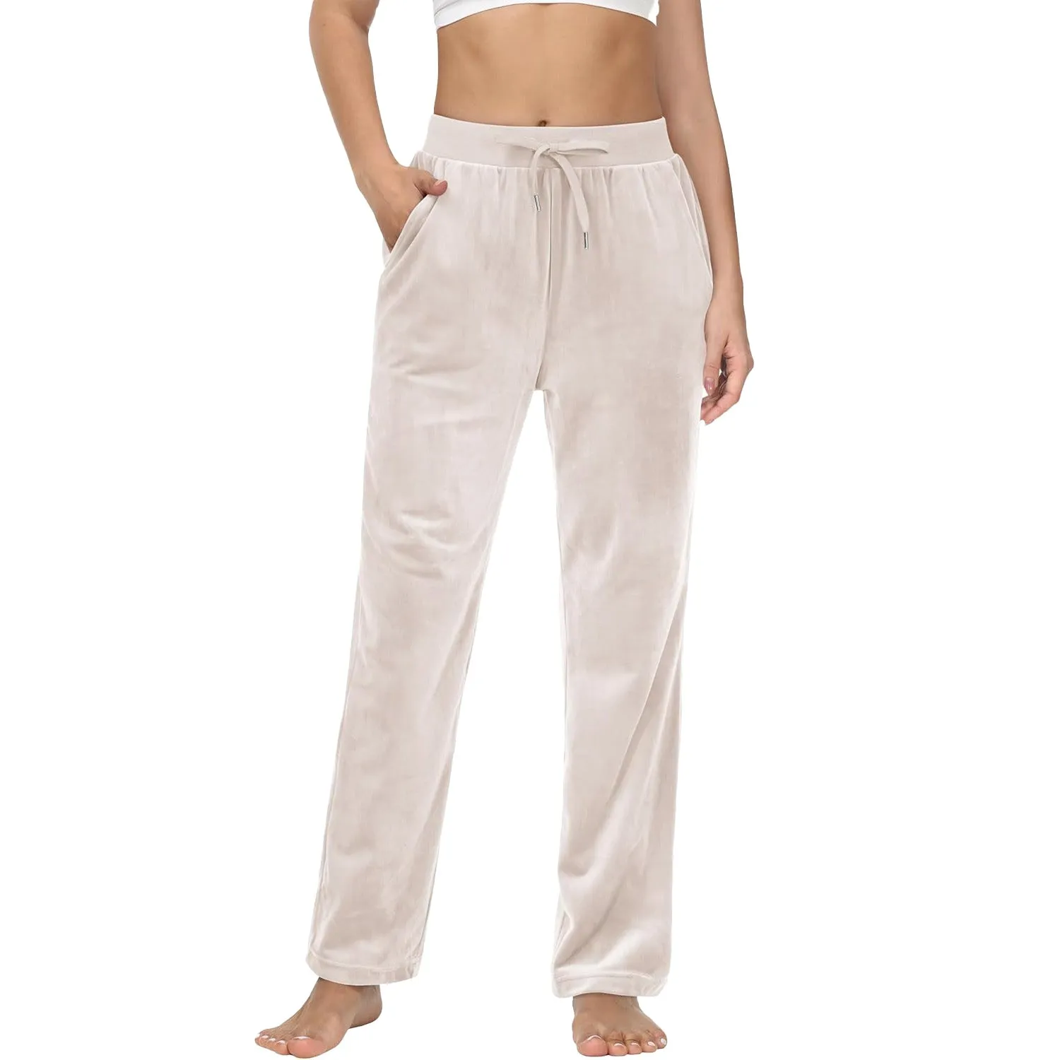Women's Fleece Pants Track Athletic Running Yoga Velour Pants Jogger Comfy Pajama Lounge Sweatpants