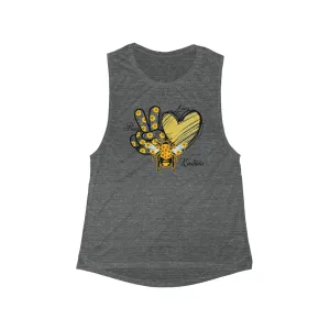 Women's Flowy Scoop Muscle Tank - Peace, Love, Bee