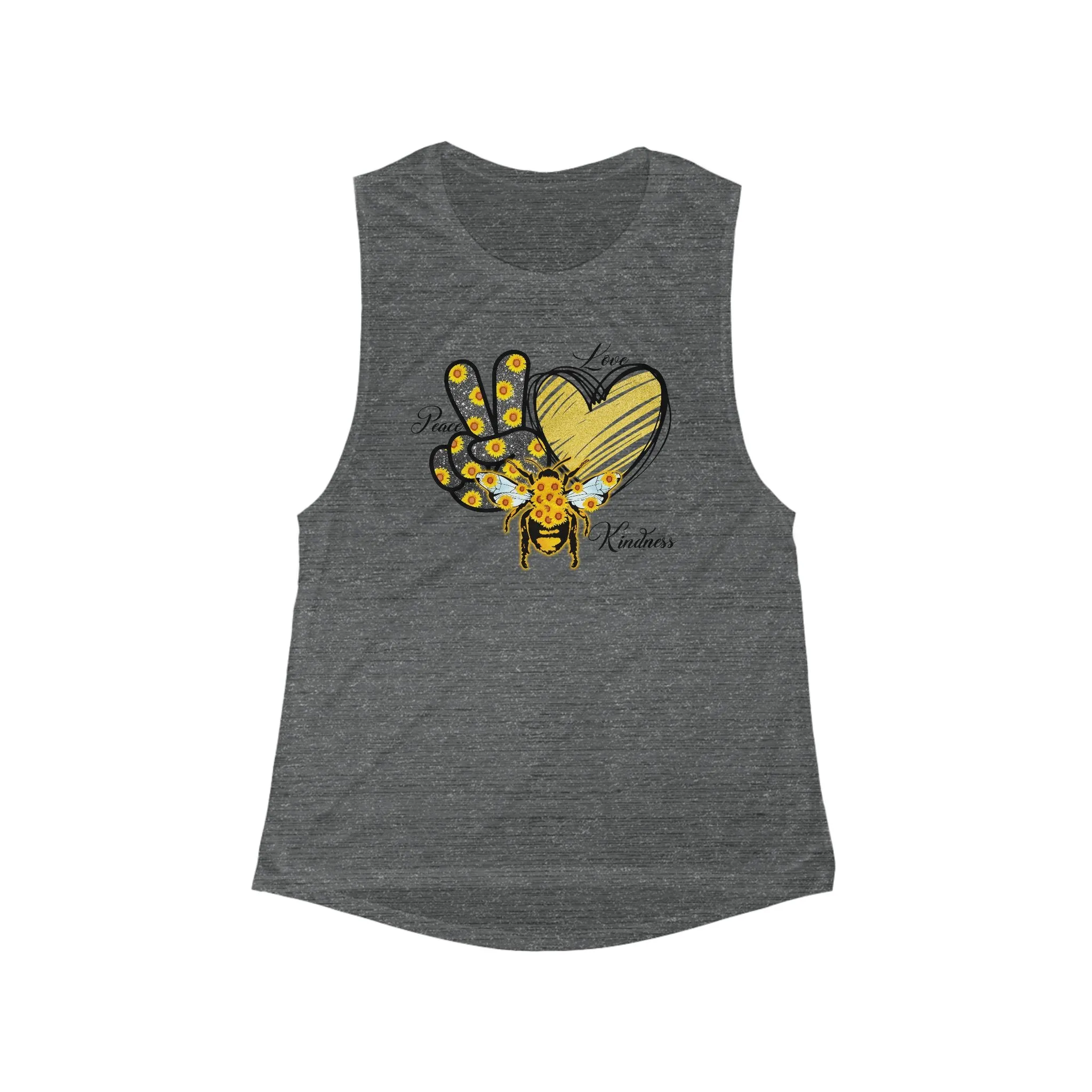 Women's Flowy Scoop Muscle Tank - Peace, Love, Bee