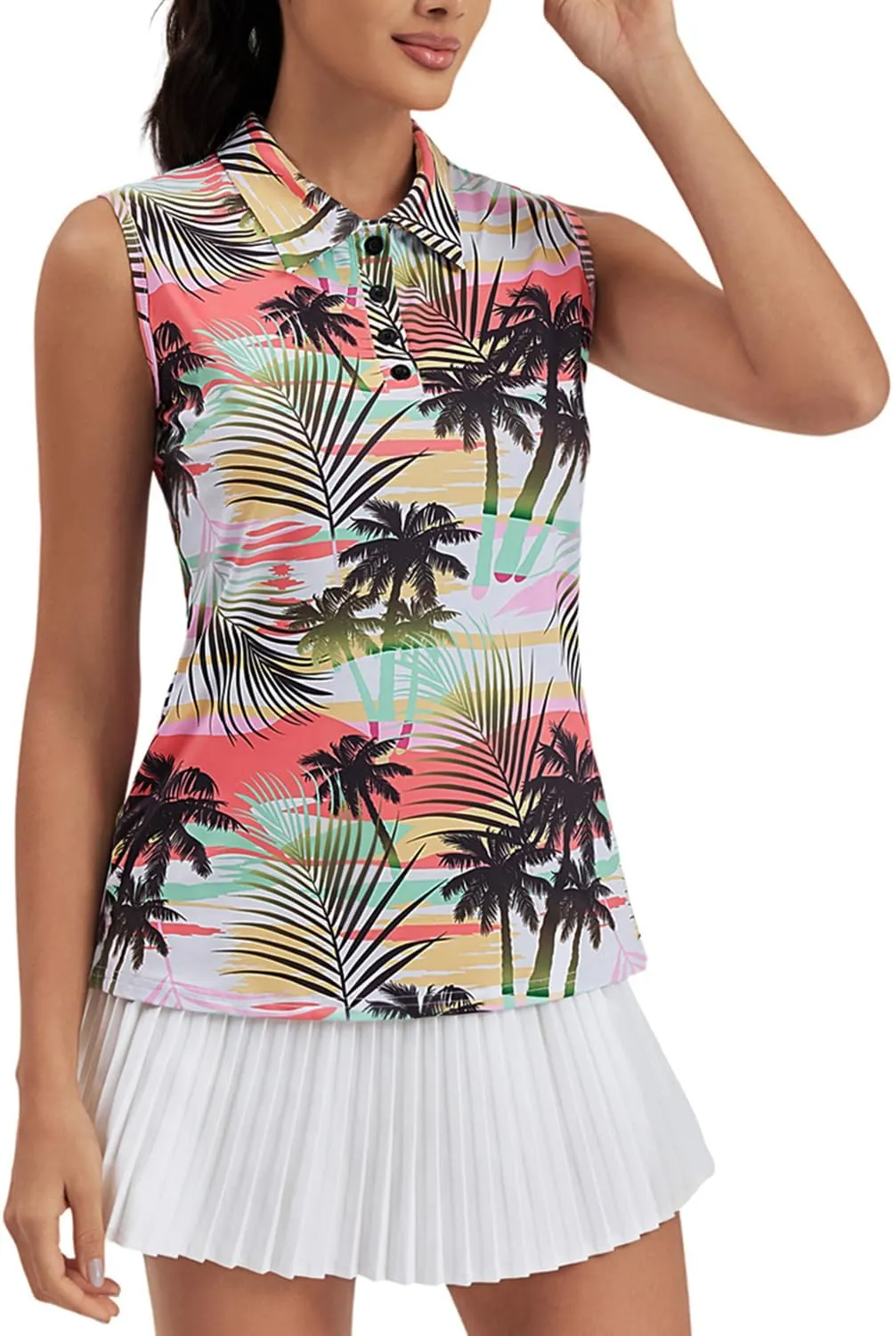 Womens Golf Polo Shirts Sleeveless Tennis Button Down Moisture Wicking Workout Tops