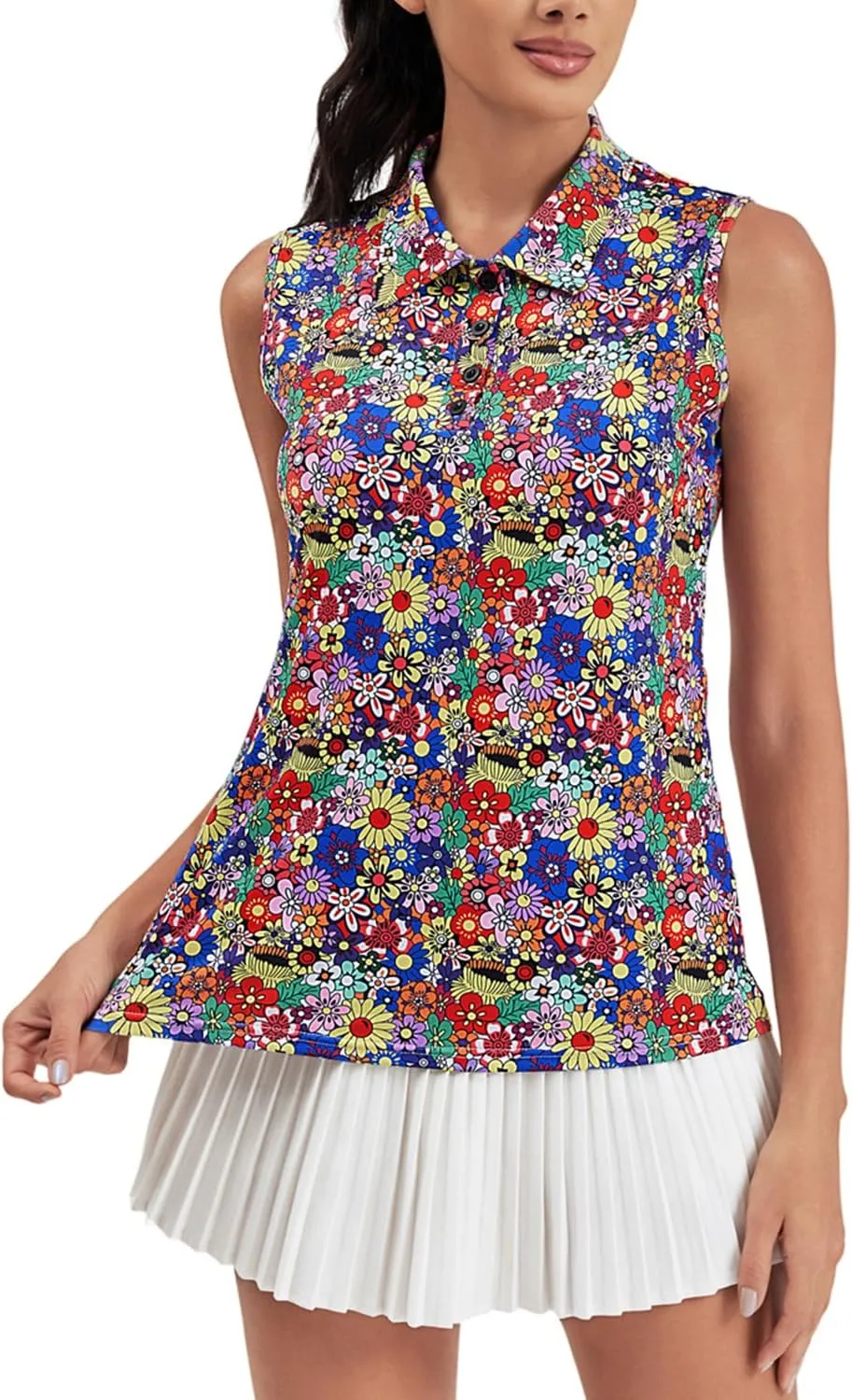 Womens Golf Polo Shirts Sleeveless Tennis Button Down Moisture Wicking Workout Tops