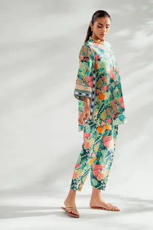 Women's green Raw Silk Blend Co-Ord Sets
