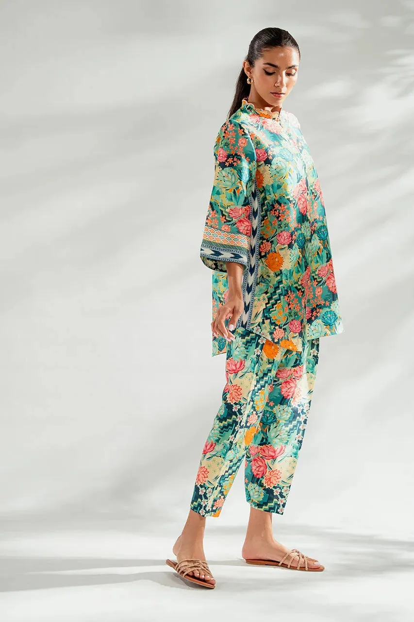 Women's green Raw Silk Blend Co-Ord Sets