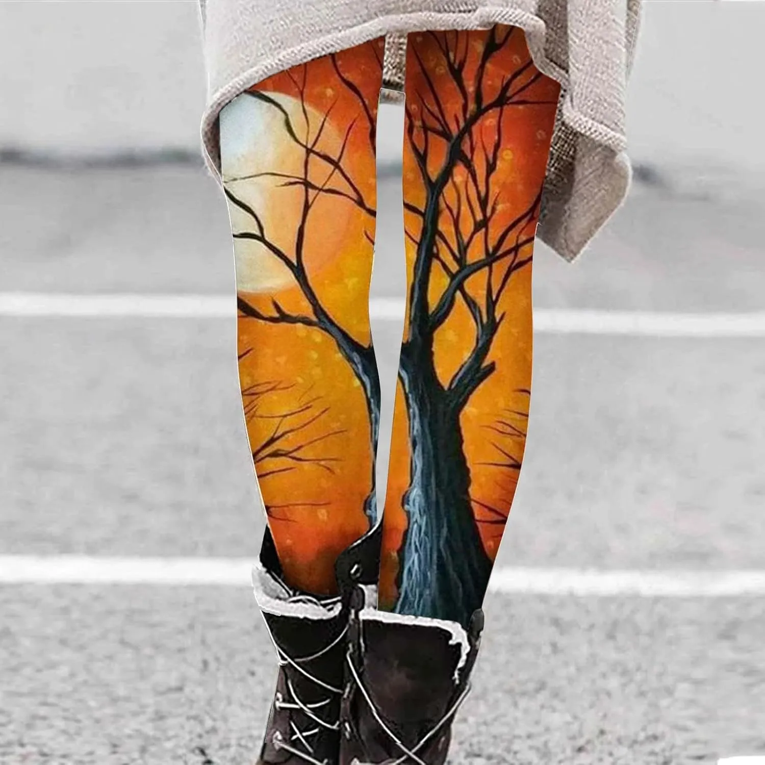 Women's Halloween Costume Print Strechy Leggings Pumpkin Spider Web Print Stretch Peach Butt Stretch Leggings