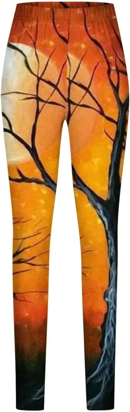Women's Halloween Costume Print Strechy Leggings Pumpkin Spider Web Print Stretch Peach Butt Stretch Leggings