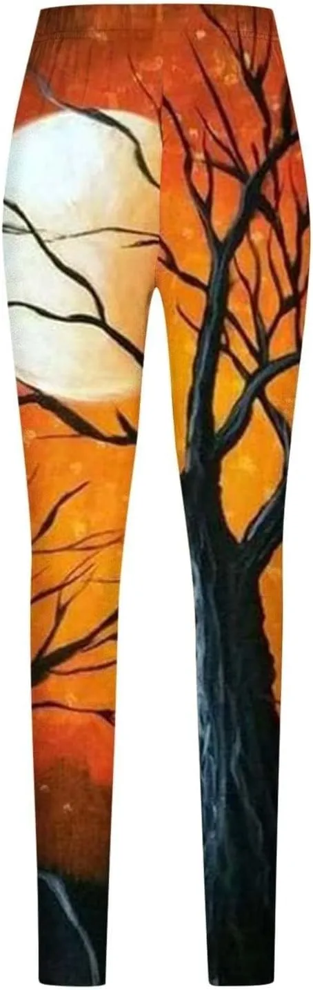 Women's Halloween Costume Print Strechy Leggings Pumpkin Spider Web Print Stretch Peach Butt Stretch Leggings