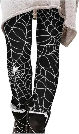 Women's Halloween Costume Print Strechy Leggings Pumpkin Spider Web Print Stretch Peach Butt Stretch Leggings