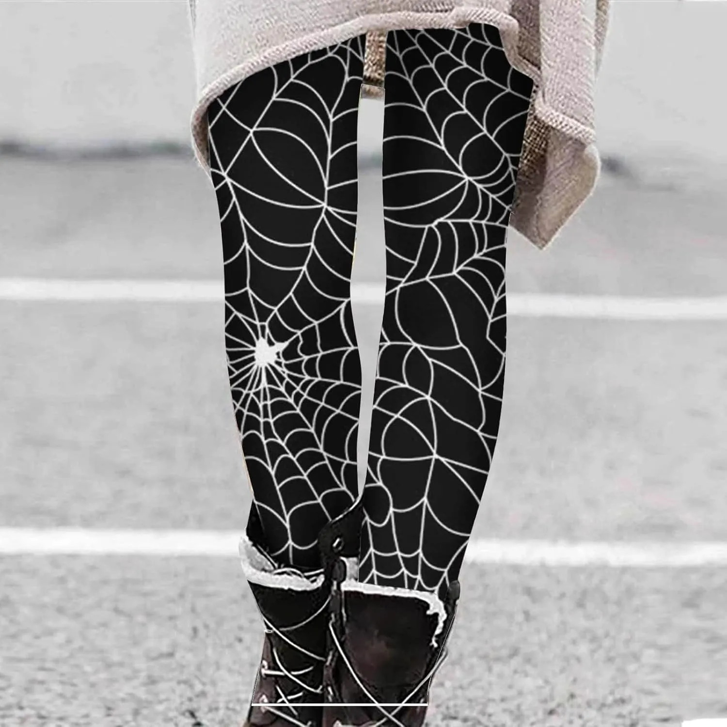 Women's Halloween Costume Print Strechy Leggings Pumpkin Spider Web Print Stretch Peach Butt Stretch Leggings