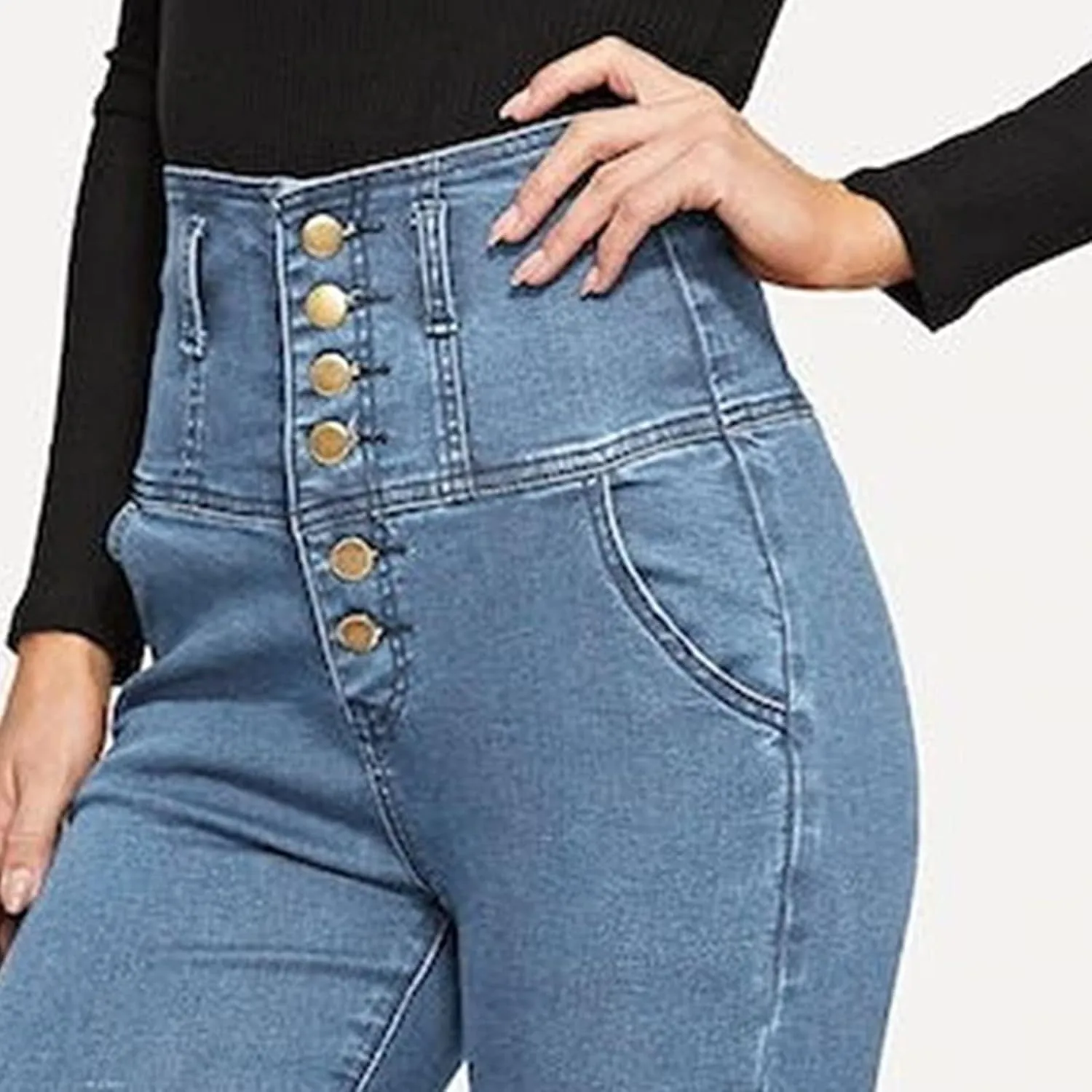 Women's High Breasted Stretch Slim Jeans High Waisted Button Up Classic Jeans Curvy Butt Lifting Skinny Denim