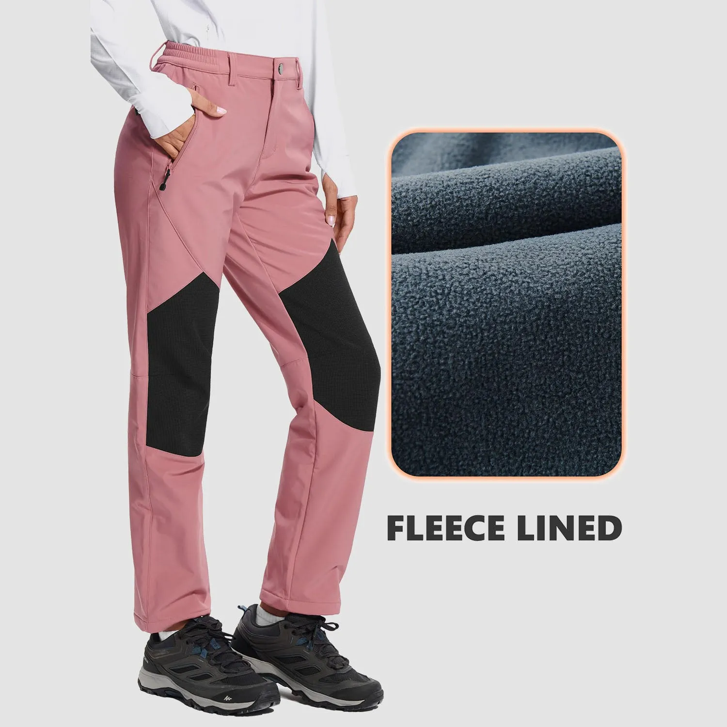 Women's Hiking Pants Fleece Lined Warm Pant with Articulated Knee Water Resistant Softshell Outdoor Snow Ski