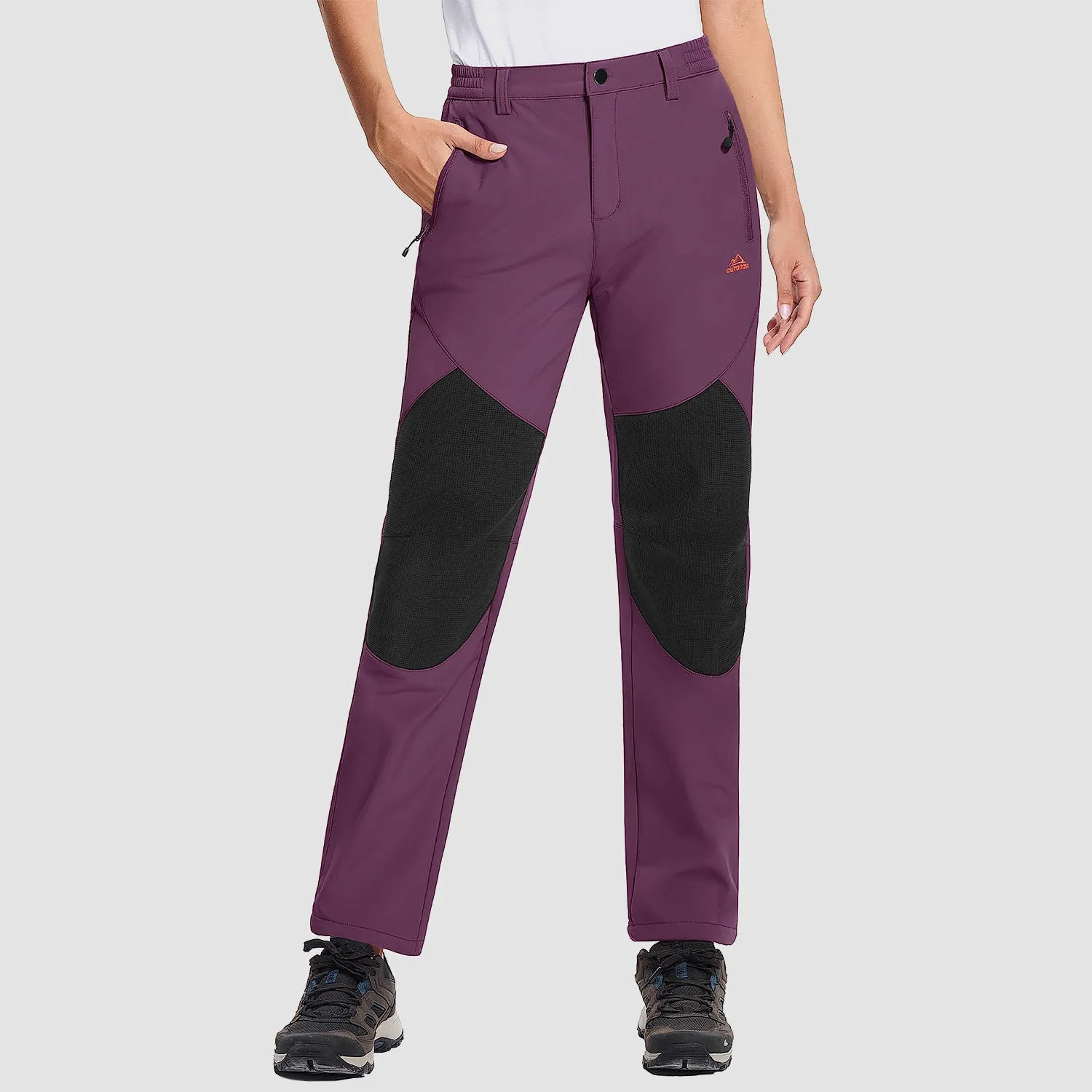 Women's Hiking Pants Fleece Lined Warm Pant with Articulated Knee Water Resistant Softshell Outdoor Snow Ski