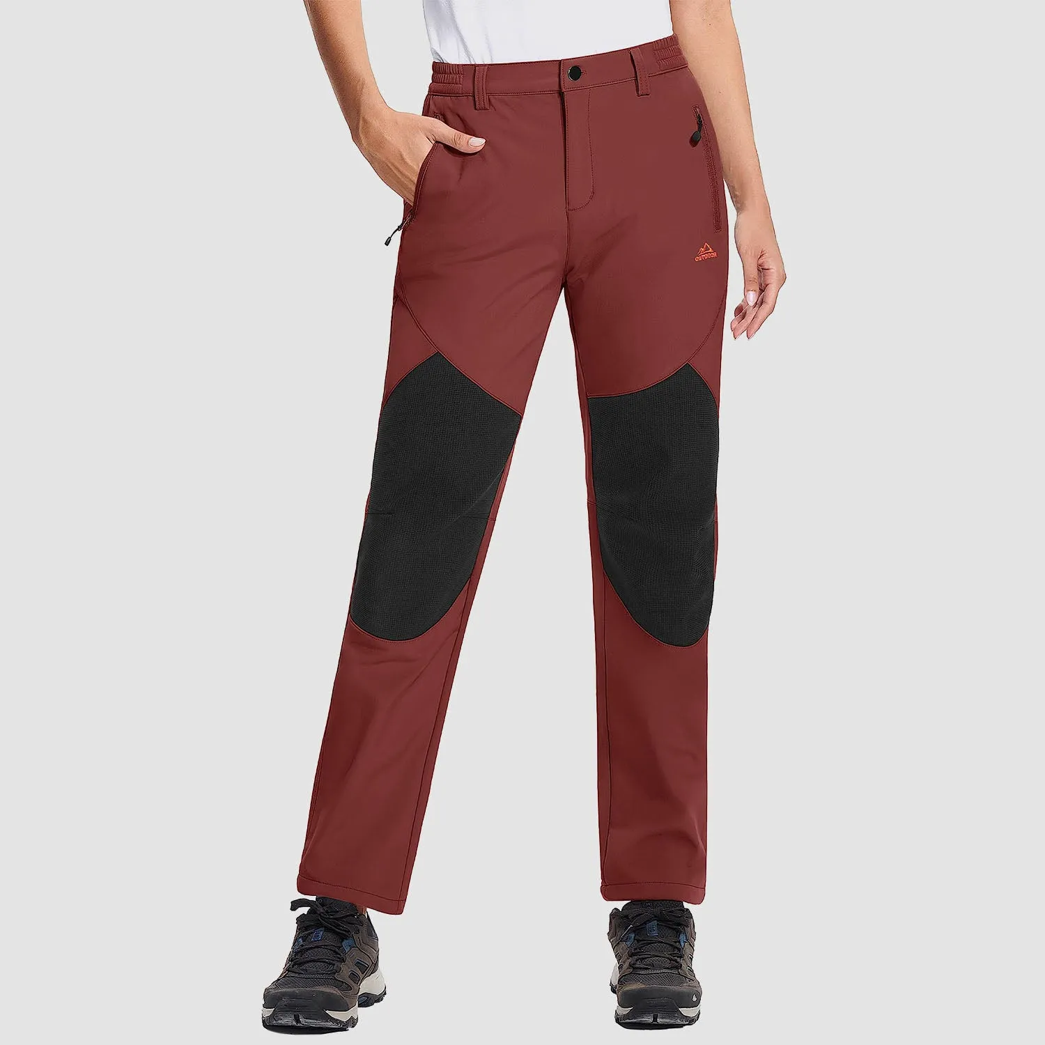 Women's Hiking Pants Fleece Lined Warm Pant with Articulated Knee Water Resistant Softshell Outdoor Snow Ski