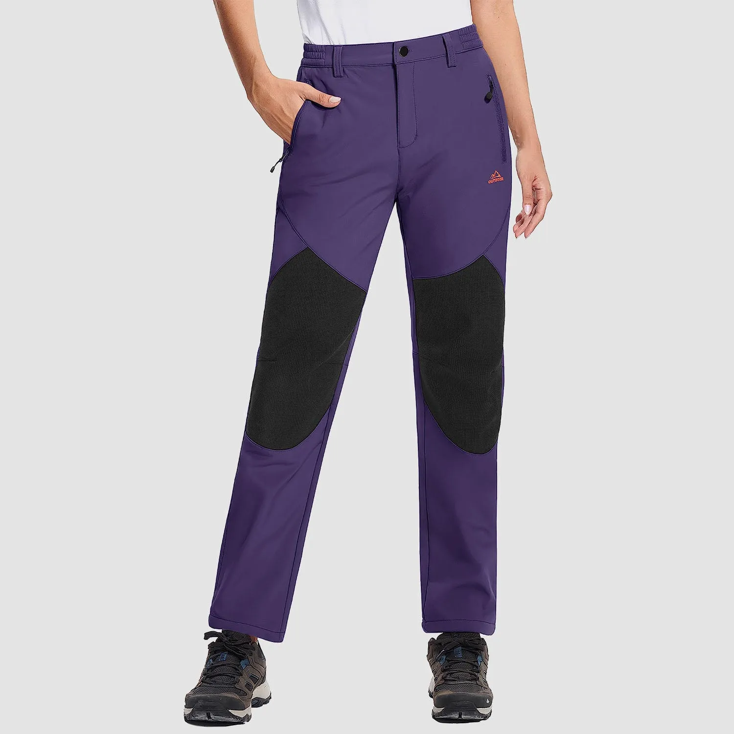 Women's Hiking Pants Fleece Lined Warm Pant with Articulated Knee Water Resistant Softshell Outdoor Snow Ski
