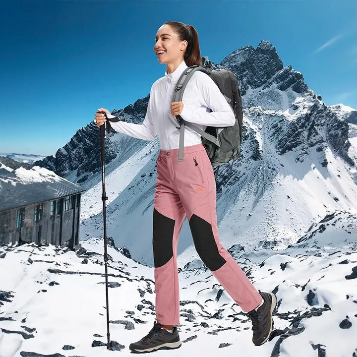 Women's Hiking Pants Fleece Lined Warm Pant with Articulated Knee Water Resistant Softshell Outdoor Snow Ski