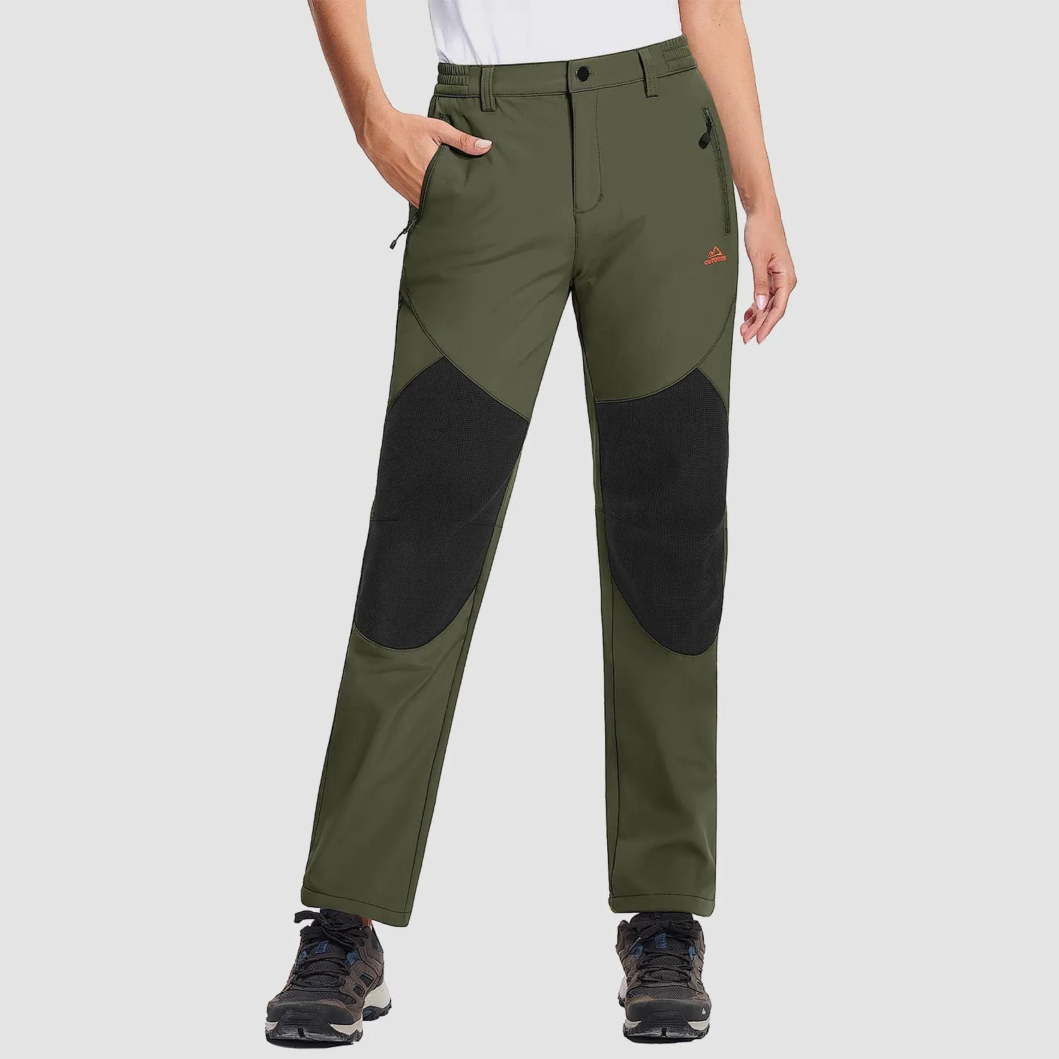 Women's Hiking Pants Fleece Lined Warm Pant with Articulated Knee Water Resistant Softshell Outdoor Snow Ski
