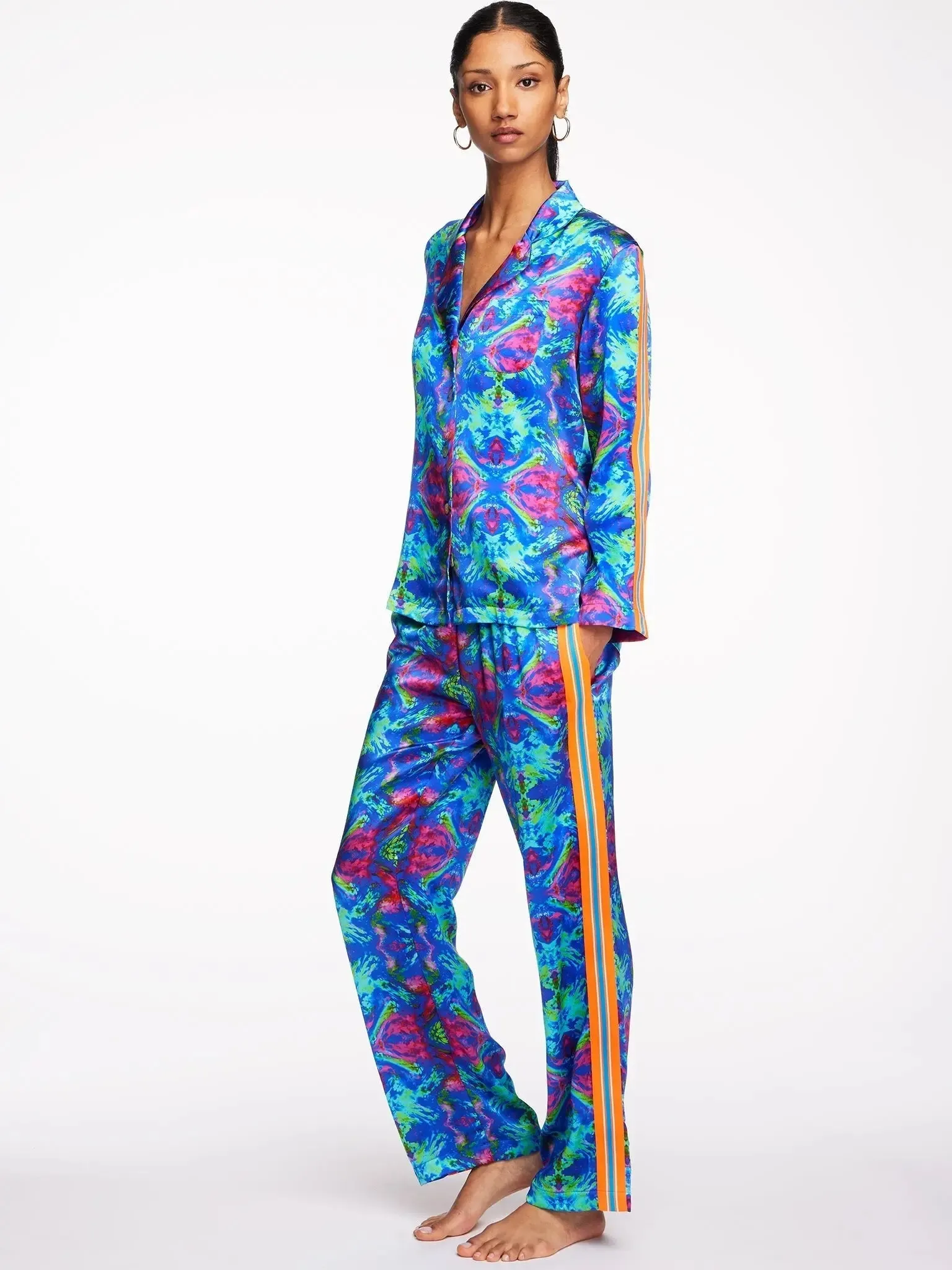 Women's Kaleidoscope Dreams Silk Pajama Set With Stripe