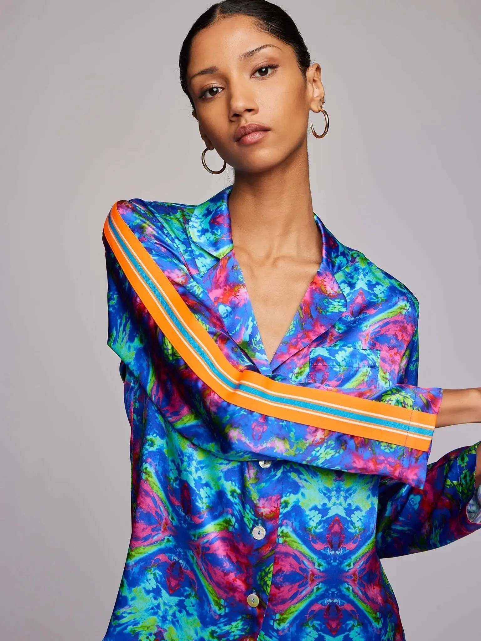 Women's Kaleidoscope Dreams Silk Pajama Set With Stripe