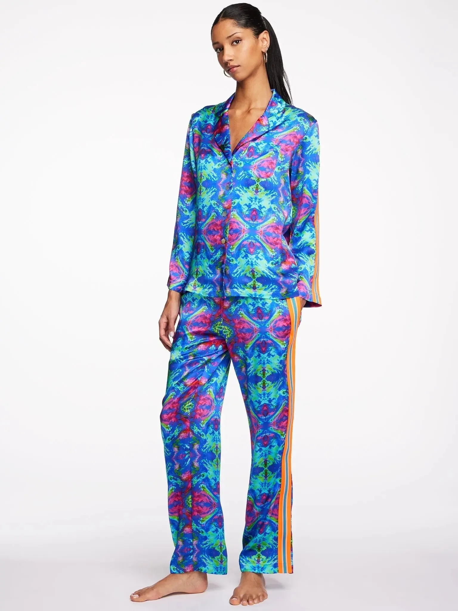 Women's Kaleidoscope Dreams Silk Pajama Set With Stripe