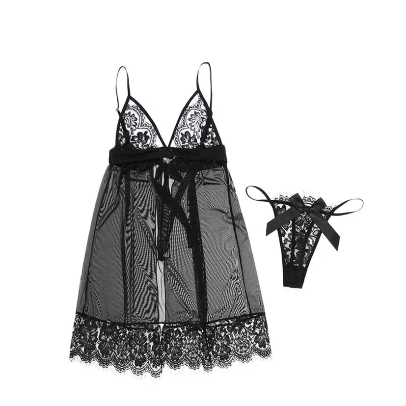 Women's Lace V-Neck Nightgown With G-Strings