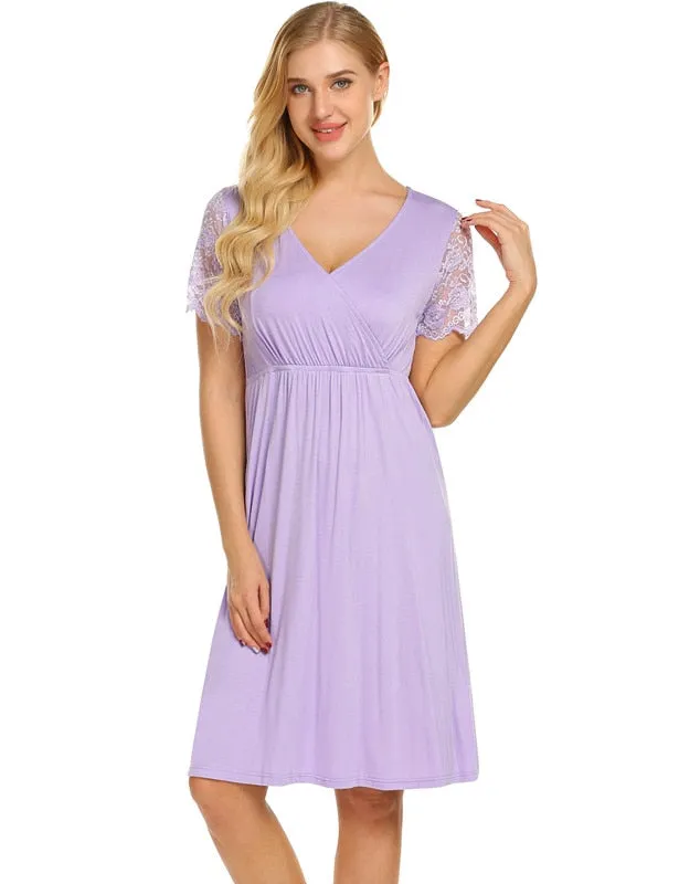 Women's Lace V-Neck Short-Sleeve Nightgown