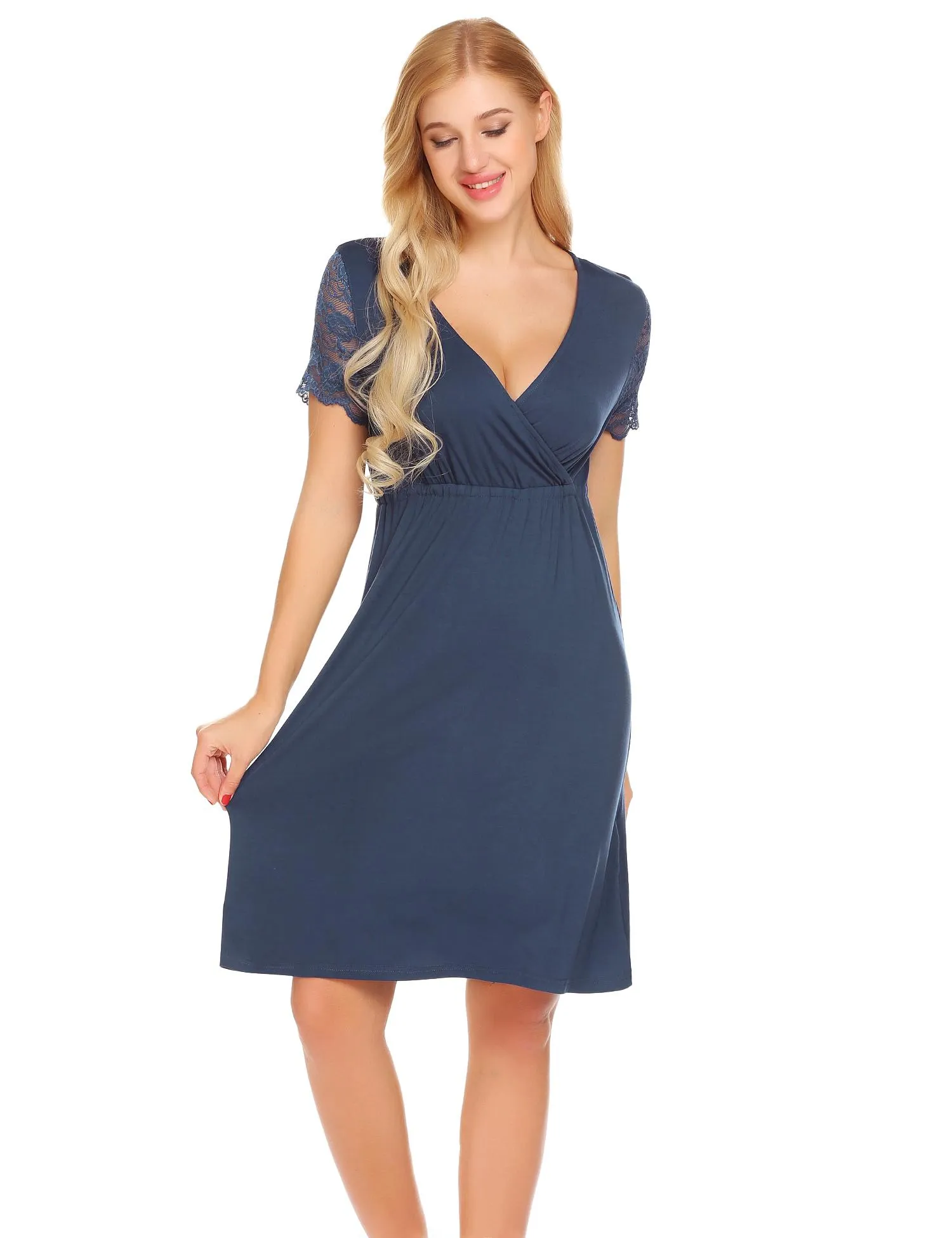 Women's Lace V-Neck Short-Sleeve Nightgown